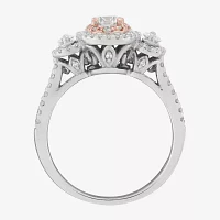 Womens 1 CT. T.W. Natural White Diamond 14K Two Tone Gold Round Side Stone 3-Stone Engagement Ring