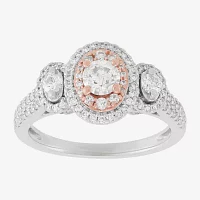 Womens 1 CT. T.W. Natural White Diamond 14K Two Tone Gold Round Side Stone 3-Stone Engagement Ring
