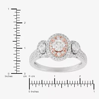 Womens 1 CT. T.W. Natural White Diamond 14K Two Tone Gold Round Side Stone 3-Stone Engagement Ring