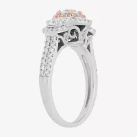 Womens 1 CT. T.W. Natural White Diamond 14K Two Tone Gold Round Side Stone 3-Stone Engagement Ring