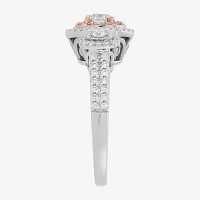Womens 1 CT. T.W. Natural White Diamond 14K Two Tone Gold Round Side Stone 3-Stone Engagement Ring