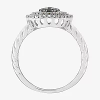 Womens 1/2 CT. T.W. Natural Multi Color Diamond Sterling Silver Round Halo Cocktail Ring