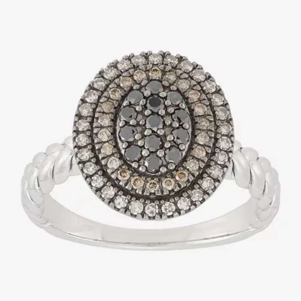 Womens 1/2 CT. T.W. Natural Multi Color Diamond Sterling Silver Round Halo Cocktail Ring