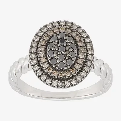 Womens 1/2 CT. T.W. Natural Multi Color Diamond Sterling Silver Round Halo Cocktail Ring