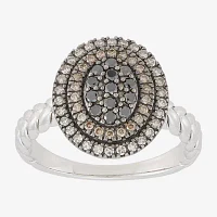 Womens 1/2 CT. T.W. Natural Multi Color Diamond Sterling Silver Round Halo Cocktail Ring