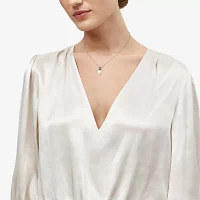 Womens White Cultured Freshwater Pearl Sterling Silver Circle Pendant Necklace