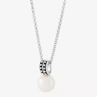 Womens White Cultured Freshwater Pearl Sterling Silver Circle Pendant Necklace