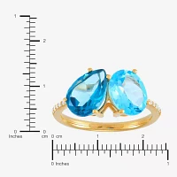 Womens Diamond Accent Genuine Blue Topaz 14K Gold Oval Pear Cocktail Ring