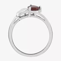 Womens Diamond Accent Genuine Red Garnet Sterling Silver Heart 3-Stone Cocktail Ring