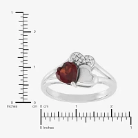 Womens Diamond Accent Genuine Red Garnet Sterling Silver Heart 3-Stone Cocktail Ring