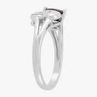 Womens Diamond Accent Genuine Red Garnet Sterling Silver Heart 3-Stone Cocktail Ring