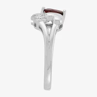 Womens Diamond Accent Genuine Red Garnet Sterling Silver Heart 3-Stone Cocktail Ring