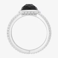 Womens Genuine Black Onyx Sterling Silver Cushion Crossover Cocktail Ring