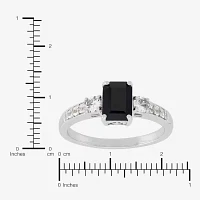Womens Genuine Black Sapphire Sterling Silver Side Stone Cocktail Ring
