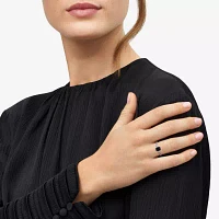 Womens Genuine Black Sapphire Sterling Silver Side Stone Cocktail Ring
