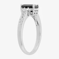 Womens Genuine Black Sapphire Sterling Silver Side Stone Cocktail Ring