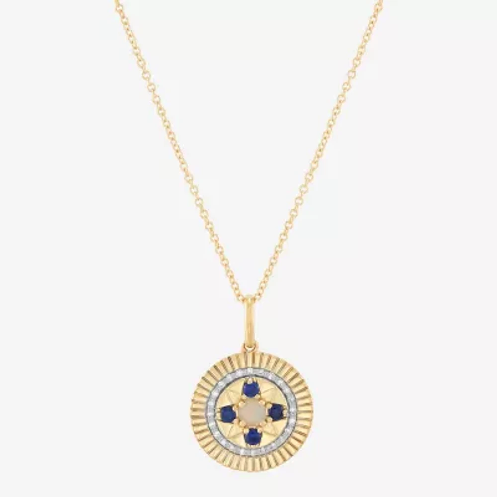 Womens Diamond Accent Lab Created White Opal 10K Gold Round Pendant Necklaces