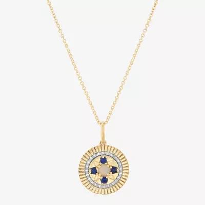 Womens Diamond Accent Lab Created White Opal 10K Gold Round Pendant Necklaces