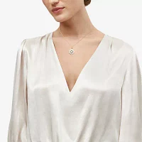 Womens Diamond Accent Lab Created White Opal 10K Gold Round Pendant Necklaces