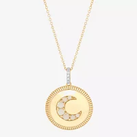 Womens Diamond Accent Lab Created White Opal 10K Gold Moon Pendant Necklace