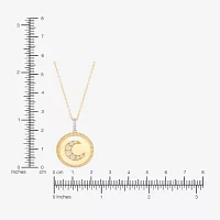 Womens Diamond Accent Lab Created White Opal 10K Gold Moon Pendant Necklace