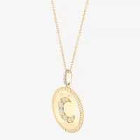 Womens Diamond Accent Lab Created White Opal 10K Gold Moon Pendant Necklace