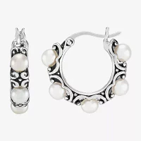 White Cultured Freshwater Pearl Sterling Silver 19.2mm Hoop Earrings