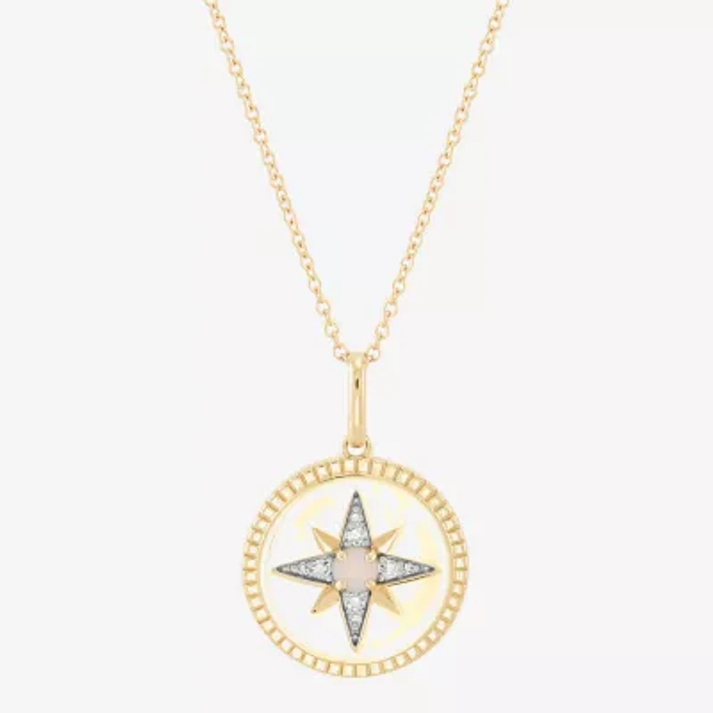 Womens Diamond Accent Lab Created White Opal 10K Gold Star Pendant Necklace