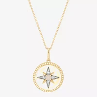 Womens Diamond Accent Lab Created White Opal 10K Gold Star Pendant Necklace