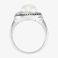 Womens 1/8 CT. T.W. 8.5MM White Cultured Freshwater Pearl Sterling Silver Round Cocktail Ring