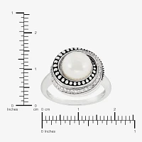 Womens 1/8 CT. T.W. 8.5MM White Cultured Freshwater Pearl Sterling Silver Round Cocktail Ring