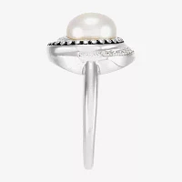 Womens 1/8 CT. T.W. 8.5MM White Cultured Freshwater Pearl Sterling Silver Round Cocktail Ring