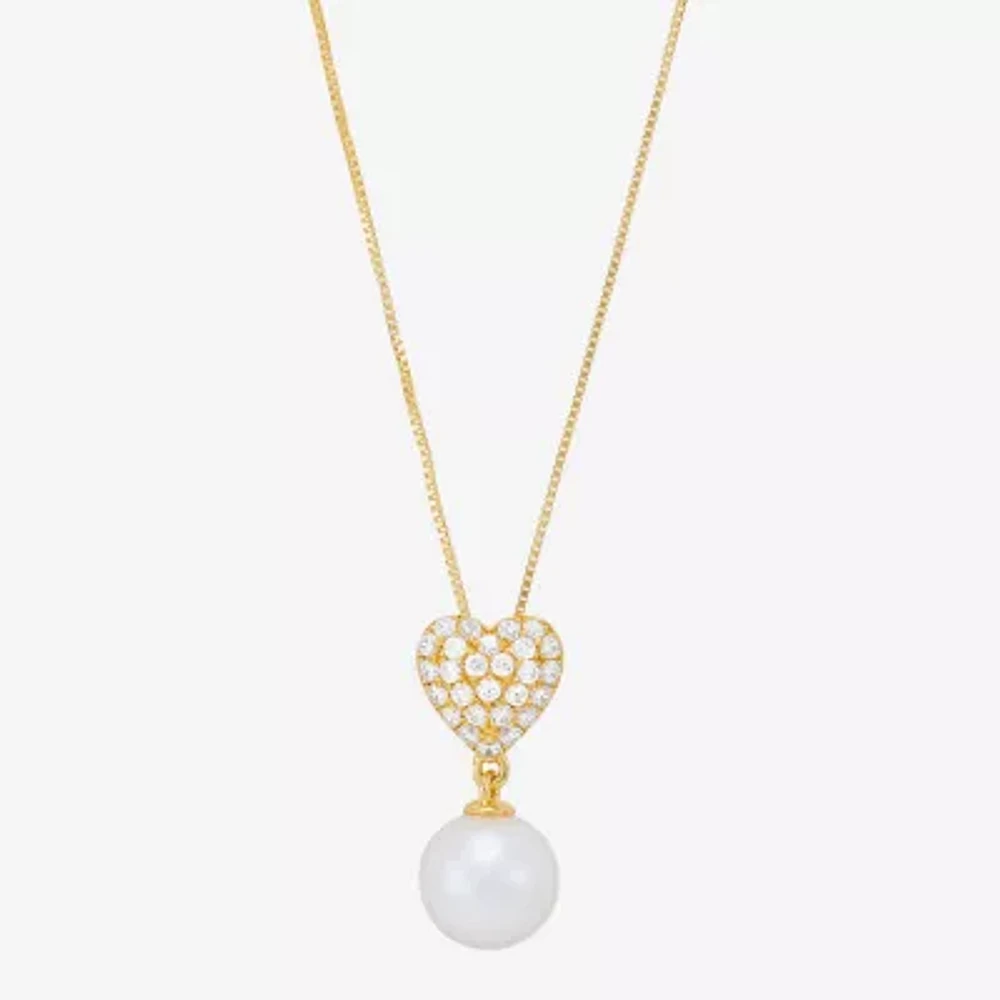Womens Dyed White Cultured Freshwater Pearl 14K Gold Over Silver Heart Pendant Necklaces