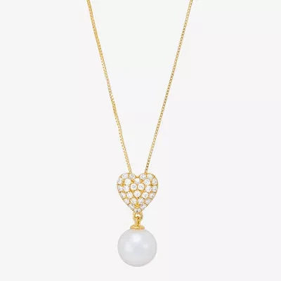 Womens Dyed White Cultured Freshwater Pearl 14K Gold Over Silver Heart Pendant Necklaces