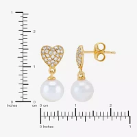 Dyed White Cultured Freshwater Pearl 14K Gold Over Silver Heart Drop Earrings