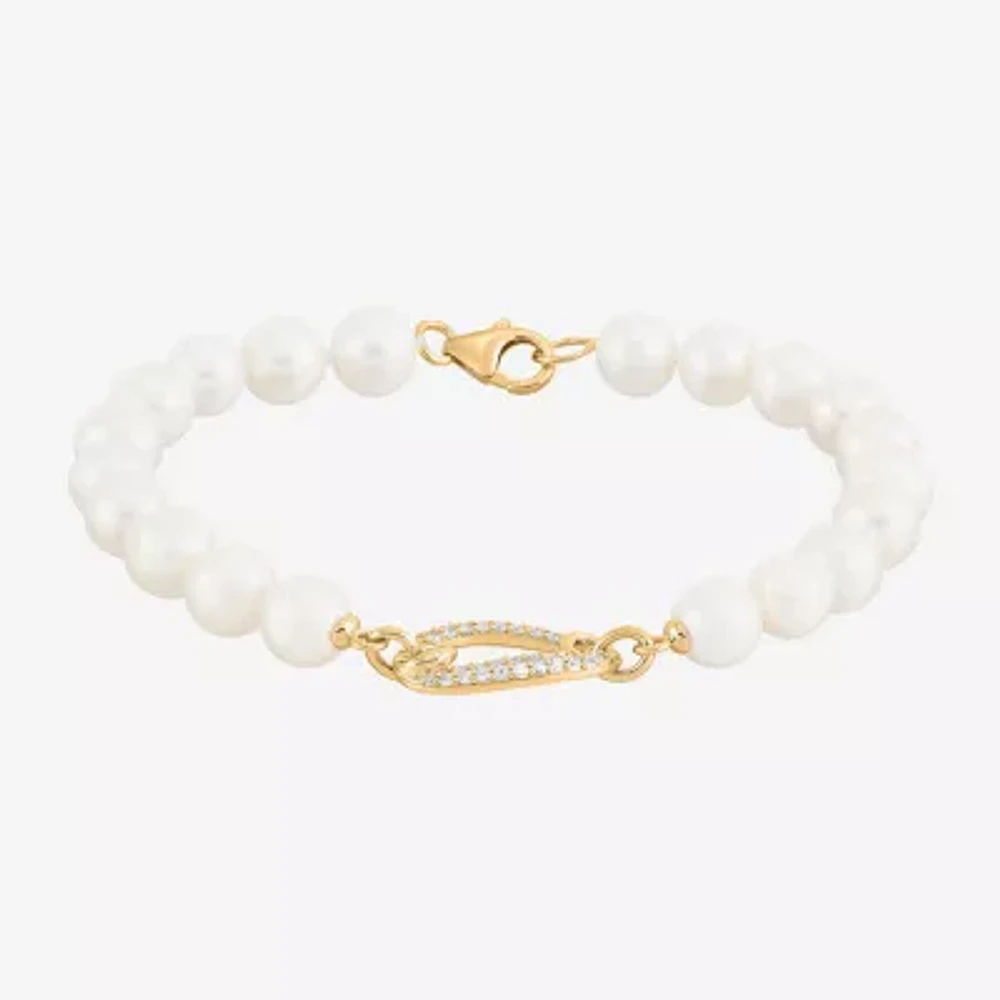 Womens Dyed White Cultured Freshwater Pearl 14K Gold Over Silver Strand Bracelet