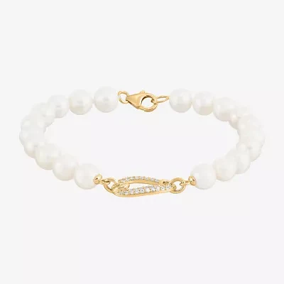 Womens Dyed White Cultured Freshwater Pearl 14K Gold Over Silver Strand Bracelet