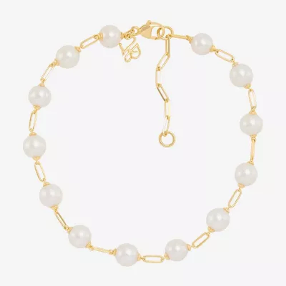 Womens 14K Gold Over Silver 8 Inch Paperclip Chain Bracelet