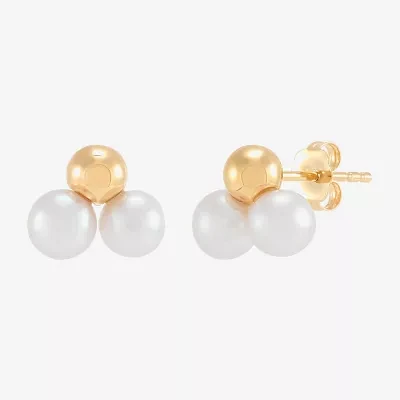 Dyed White Cultured Freshwater Pearl 14K Gold Over Silver 13.6mm Stud Earrings