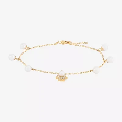 Dyed White Cultured Freshwater Pearl 14K Gold Over Silver Charm Bracelet