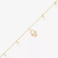 Dyed White Cultured Freshwater Pearl 14K Gold Over Silver Charm Bracelet