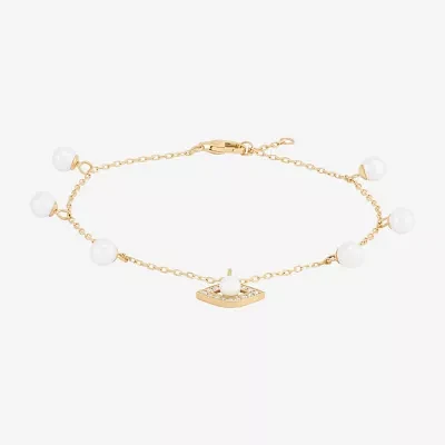 Womens Dyed White Cultured Freshwater Pearl 14K Gold Over Silver Evil Eye Charm Bracelet