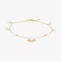 Womens Dyed White Cultured Freshwater Pearl 14K Gold Over Silver Evil Eye Charm Bracelet