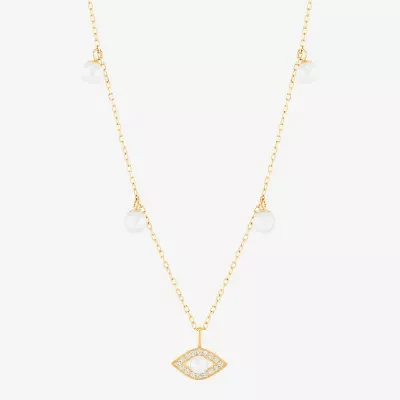Womens Dyed White Cultured Freshwater Pearl 14K Gold Over Silver Evil Eye Pendant Necklaces