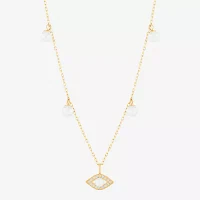 Womens Dyed White Cultured Freshwater Pearl 14K Gold Over Silver Evil Eye Pendant Necklaces