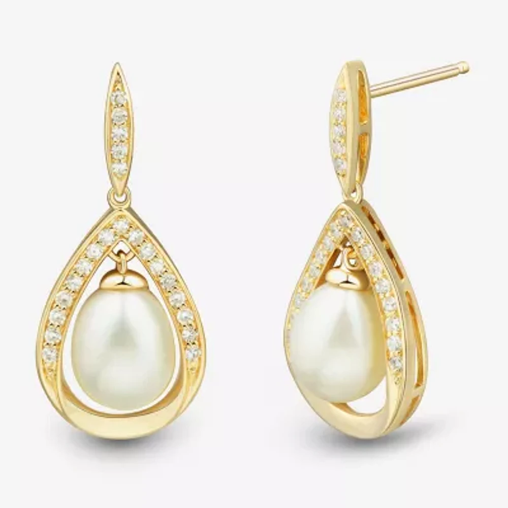 Womens White Cultured Freshwater Pearl 14K Gold Over Silver Sterling Silver Drop Earrings