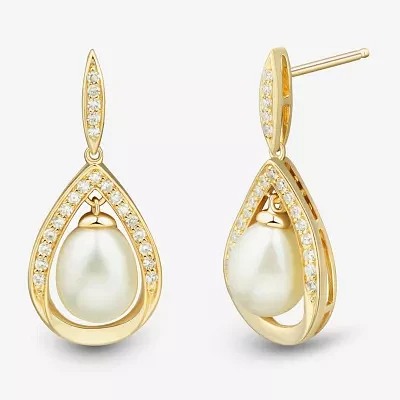 Womens White Cultured Freshwater Pearl 14K Gold Over Silver Sterling Silver Drop Earrings