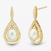 Womens White Cultured Freshwater Pearl 14K Gold Over Silver Sterling Silver Drop Earrings