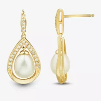 Womens White Cultured Freshwater Pearl 14K Gold Over Silver Sterling Silver Drop Earrings