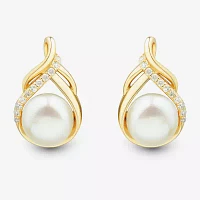 White Cultured Freshwater Pearl 14K Gold Over Silver Sterling Silver Drop Earrings